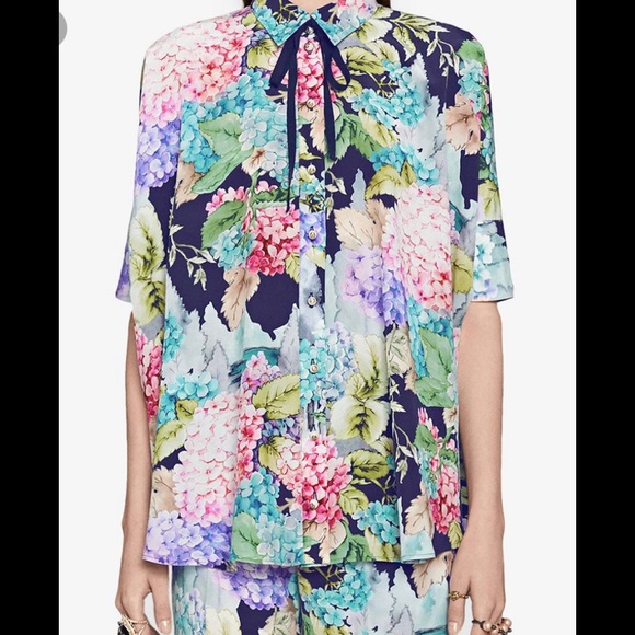Gucci Hydrangea silk cape shirt - Picture 1 of 3